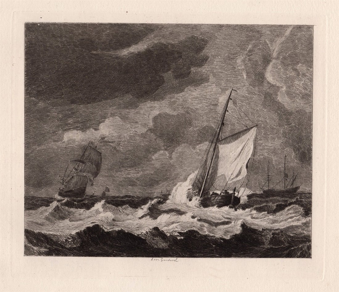 1876 Willem van de Velde the Younger A Gale at Sea (A Small Dutch Vessel close-hauled in a Strong (1 of 2)