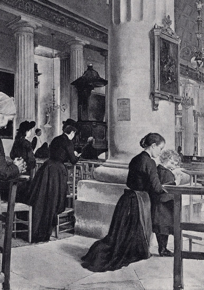 Paul Emile Mangeant Prayer 1890 Antique Print Signed Framed: Paul Emile Mangeant (1868 - 1938). Prayer. Antique print after the original. Year: c. 1890. Signed in the plate, lower right. Image Size 8 x 10 3/4 inches. Framed dimensions approximately 17 x 20 inch