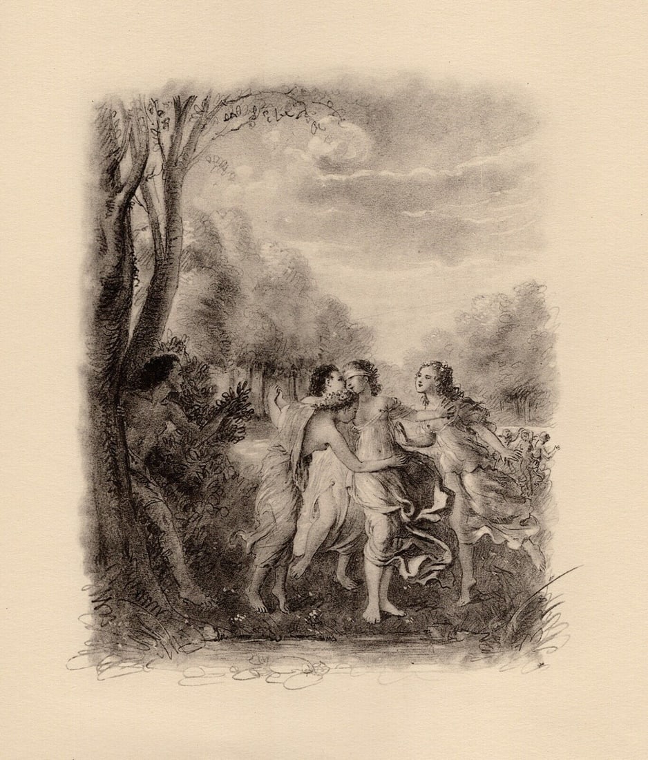 Original 1947 Paul-Emile Becat Nude Limited Lithograph The Spark Framed: Paul-emile Becat (French, 1885 - 1960). Seventh Kiss, The Devine Kiss I (Septième Baiser, Le Baiser Devine I). Original lithograph on velin paper. Year: 1947. Numbered limited edition. This is one of