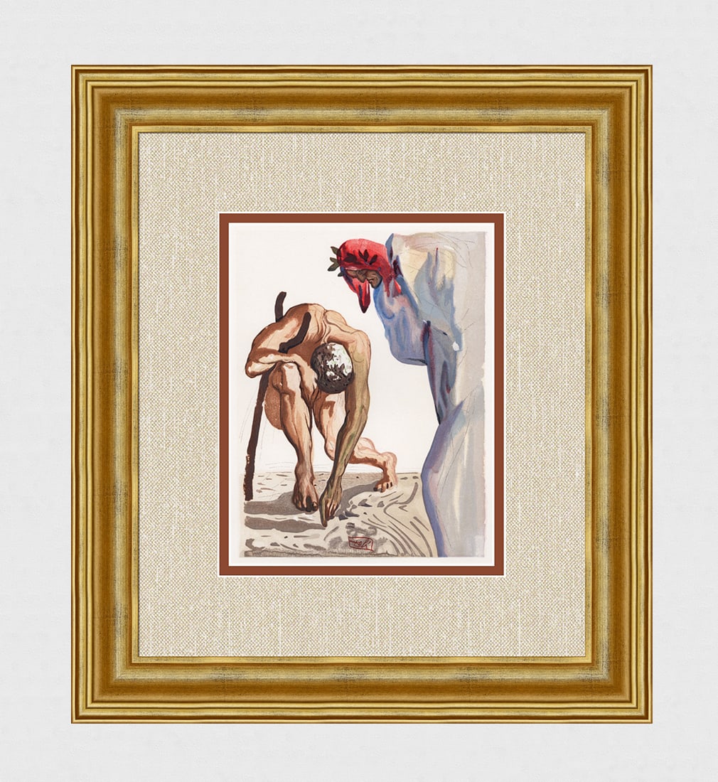 1960 Salvador Dali Blossoming Valley Authentic Woodcut: Salvador Dali. (1904-1989). "Princes of the Blossoming Valley" Purgatory Canto 7. Authentic Original Color Woodcut from The Divine Comedy Printed in 1960 on B.F.K. Rives Paper ( this is not a reproduc