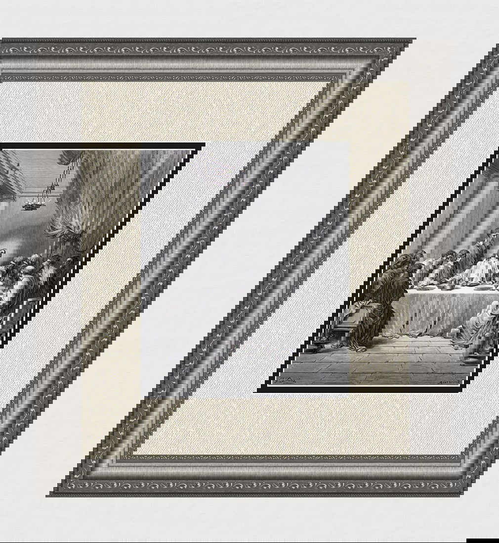 Gustave DORE 1800s Woodcut Jesus Institutes the Lord’s Supper SIGNED FRAMED: Gustave Dore (Paul Gustave Louis Christophe Dore) (French, 1832-1883).The Last Supper, Judean ministry (From Dore's Bible). Antique woodcut wove paper after the original by a master wood engraver Anto