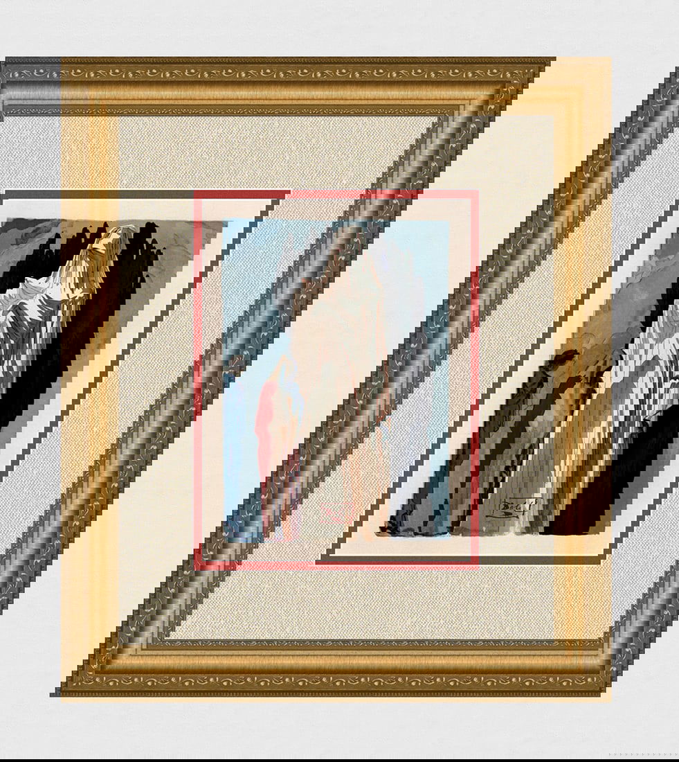 1960 Salvador Dali Heretics Authentic Woodcut: Salvador Dali. (1904-1989). "The Heretics" Enferno Canto 10. Authentic Original Color Woodcut from The Divine Comedy Printed in 1960 on B.F.K. Rives Paper ( this is not a reproduction, copy, or reprin