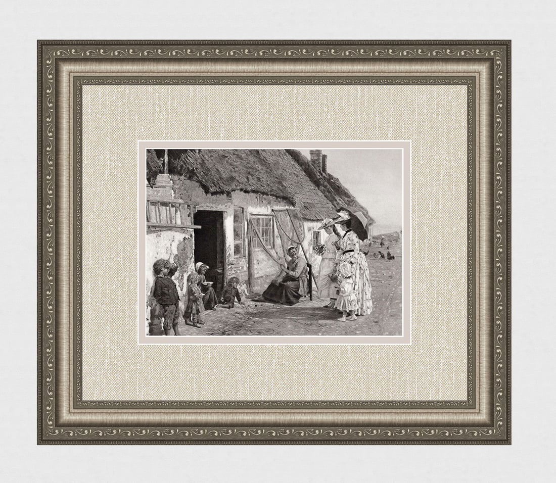 Firmin Girard 1800s Antique Print Visiting the Seaside Framed Signed: Firmin Girard (Francois-Marie Firmin) (French, 1838-1921). Homes by the Sea. Antique heliogravure on heavy wove paper after the original by a Master Engraver. Year: 1890. Image size 7 3/8 x 10 5/8 inc