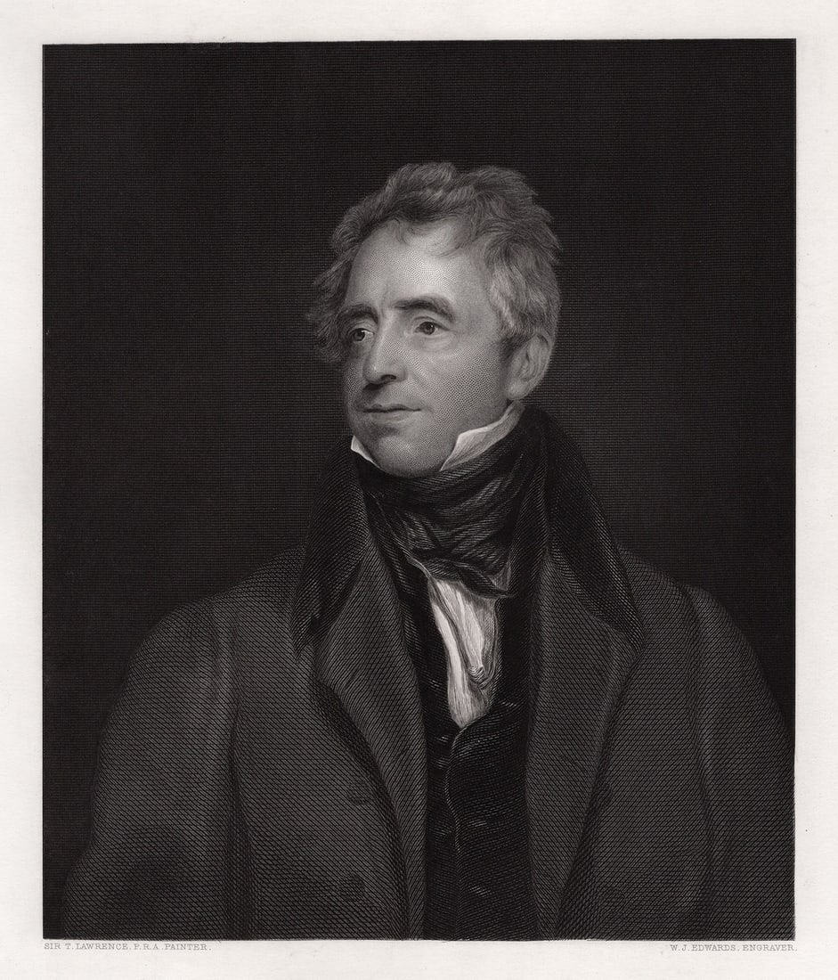 1800s Thomas LAWRENCE Engaving Fawcett, The Comedian FRAMED SIGNED: Sir Thomas Lawrence (English, 1769 - 1830). Fawcett, The Comedian. Antique engraving on wove paper after the original by master engraver W Joseph Edwards (British, 1843 - 1864 fl). Signed in the plate