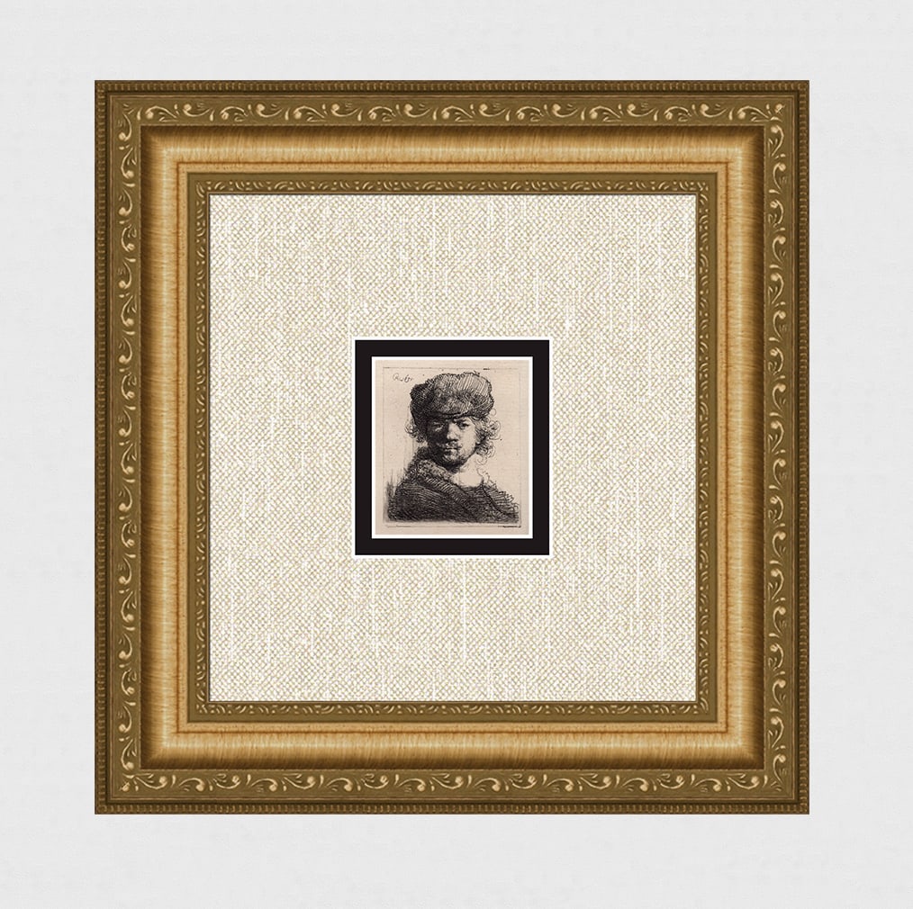 1800s REMBRANDT B16 Etching Self Portrait in a Heavy Fur Cap Signed (1 of 4)