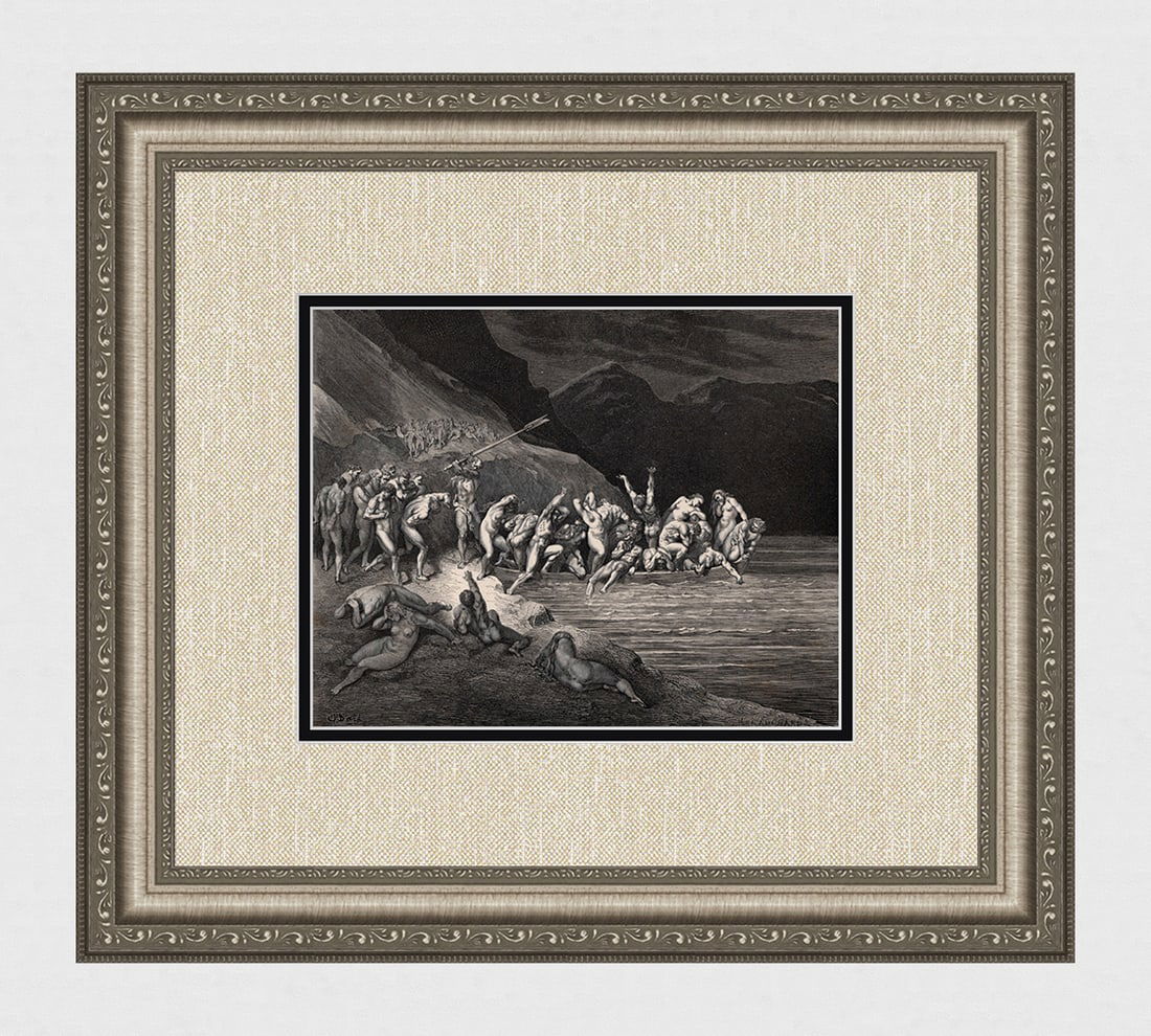 Gustave Dore Charon - Adams Brood (Dante's Divine Comedy Enferno) c. 1880 Wood Engraving: Gustave Dore (Paul Gustave Louis Christophe Dore) (French, 1832-1883). Chant 3. Charon - Adam's Brood (Dante's Divine Comedy Enferno). Antique Wood Engraving wove paper after the original by master wo