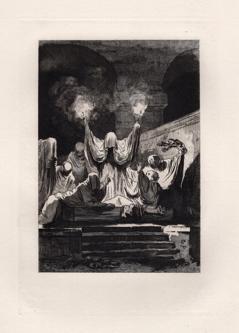 1800s Jean-Honore FRAGONARD Etching FERONDE Framed LIMITED: Jean-Honore Fragonard (French, 1732 - 1806). Feronde or Purgatory - Tale of La Fontaine (Feronde ou le purgatoire - Conte de La Fontaine) (from Conte de La Fontaine). Antique etching on laid paper aft