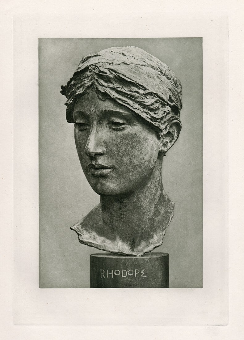 Harry Bates Rhodope 1888 print: Harry Bates. (English, 1850-1899). Rhodope. Antique Heliogravure on wove paper after the original by master engraver Dujardin. 1888. Excellent. Image Size 7 1/2 x 11 inches. Approximately 17 x 20 inch