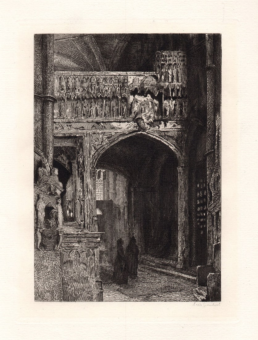 John William Inchbold Westminster Abbey etching signed: John William Inchbold. (1830-1888). Westminster Abbey. Antique etching on wove paper after the original by a Leon Gaucherel (French, 1816 - 1886). 1876. Signed in the plate. lower right. Excellent. Im