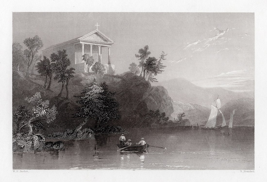 SIGNED 1800s William H. BARTLETT Engraving Chapel of our Lady FRAMED: William Henry Bartlett (British, 1809-1854). Chapel of Our Lady of Coldspring. Antique engraving on wove paper after the original by master engraver Robert Brandard (British, 1805 - 1862). Signed in t