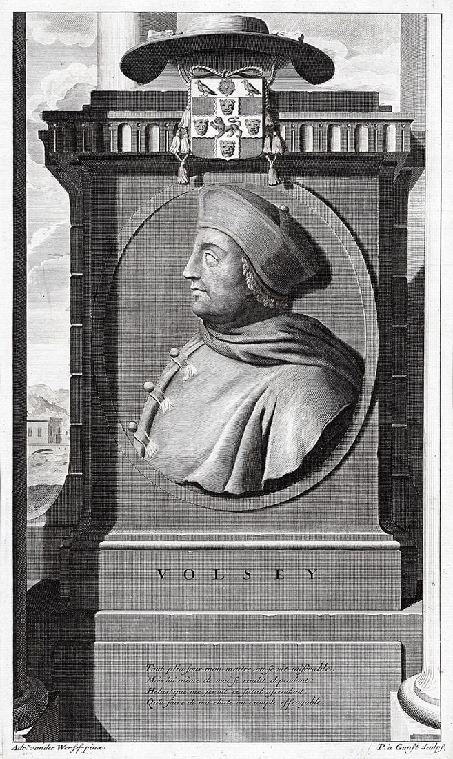 Adriaen van der Werff 1697 Engraving Thomas Wolsey Cardinal Archbishop Framed: Adriaen van der Werff (1659 - 1722). Portrait of Thomas Wolsey (c 1475 - 1530), Cardinal; Lord Chancellor; Archbishop of York. Antique engraving on laid paper after the original by master engraver Pie