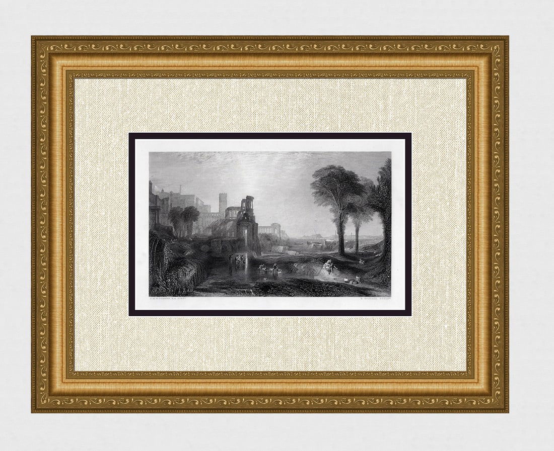 William Turner 1800s Engraving Caligula's Palace Ruins Signed Framed (1 of 4)