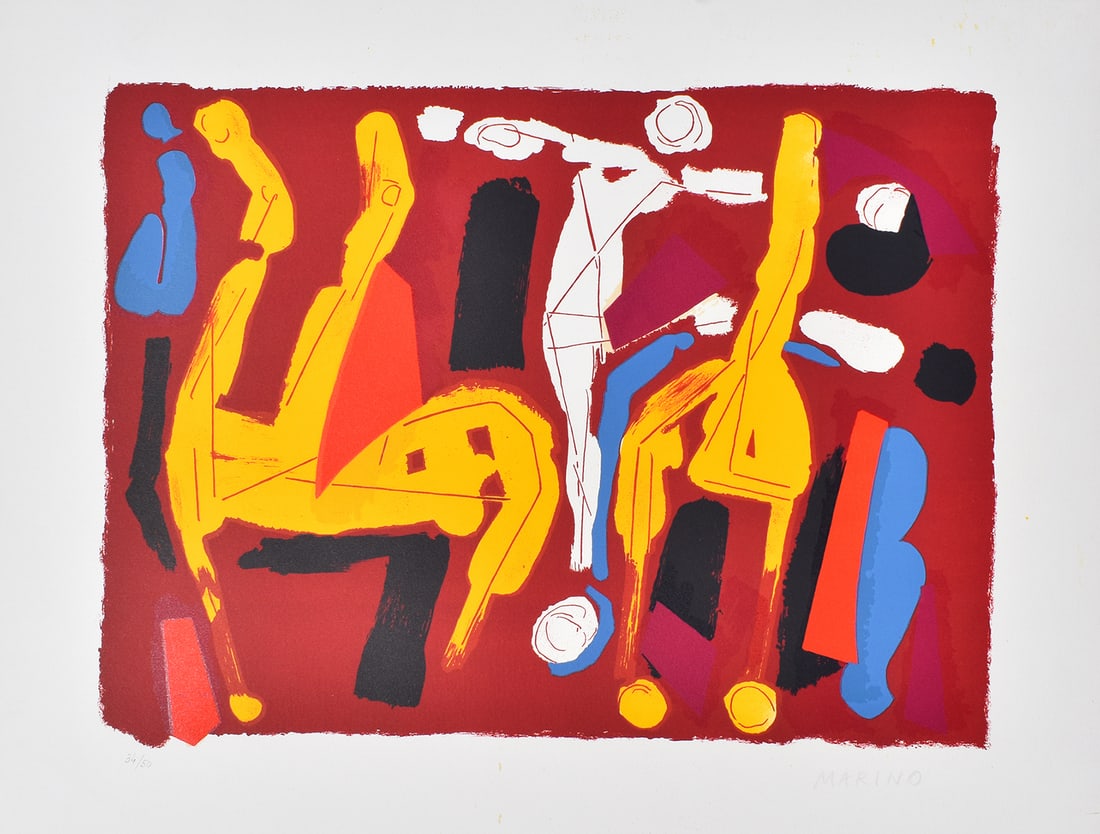 Marino Marini 1972 Limited Color Lithograph "Chevaux et Cavaliers III" Signed Framed (1 of 3)