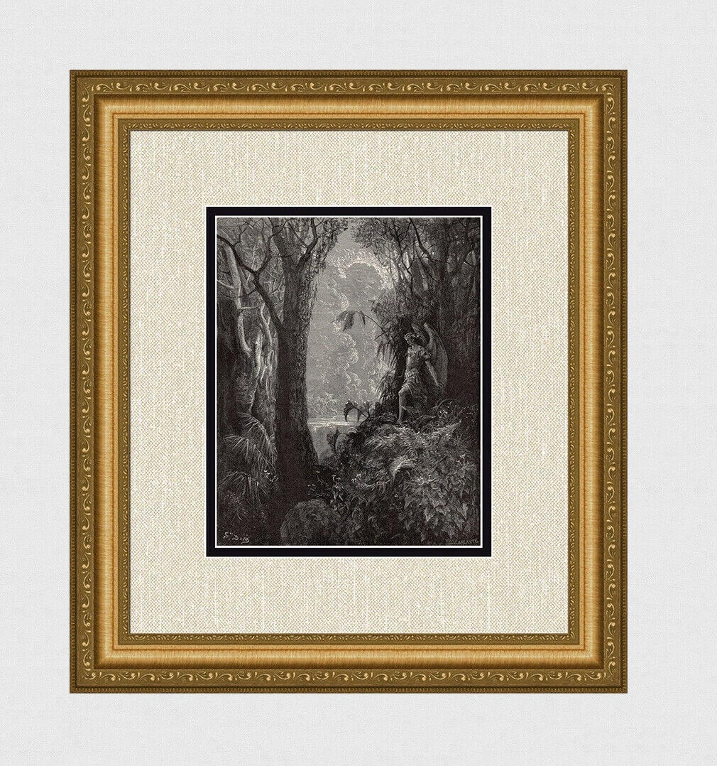 Gustave Dore A happy rural seat of various view (Milton's Paradise Lost) c. 1880 Woodcut Signed (1 of 3)