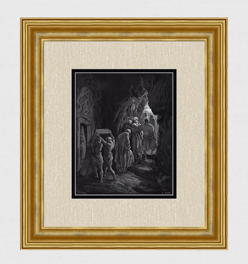 GUSTAVE DORE 1800s Biblical Woodcut The Death and Burial of Sarah SIGNED Framed: Gustave Dore (Paul Gustave Louis Christophe Dore) (French, 1832-1883). The Burial of Sara (from Dore's Bible). Antique woodcut wove paper after the original by a master wood engraver Heliodore Joseph