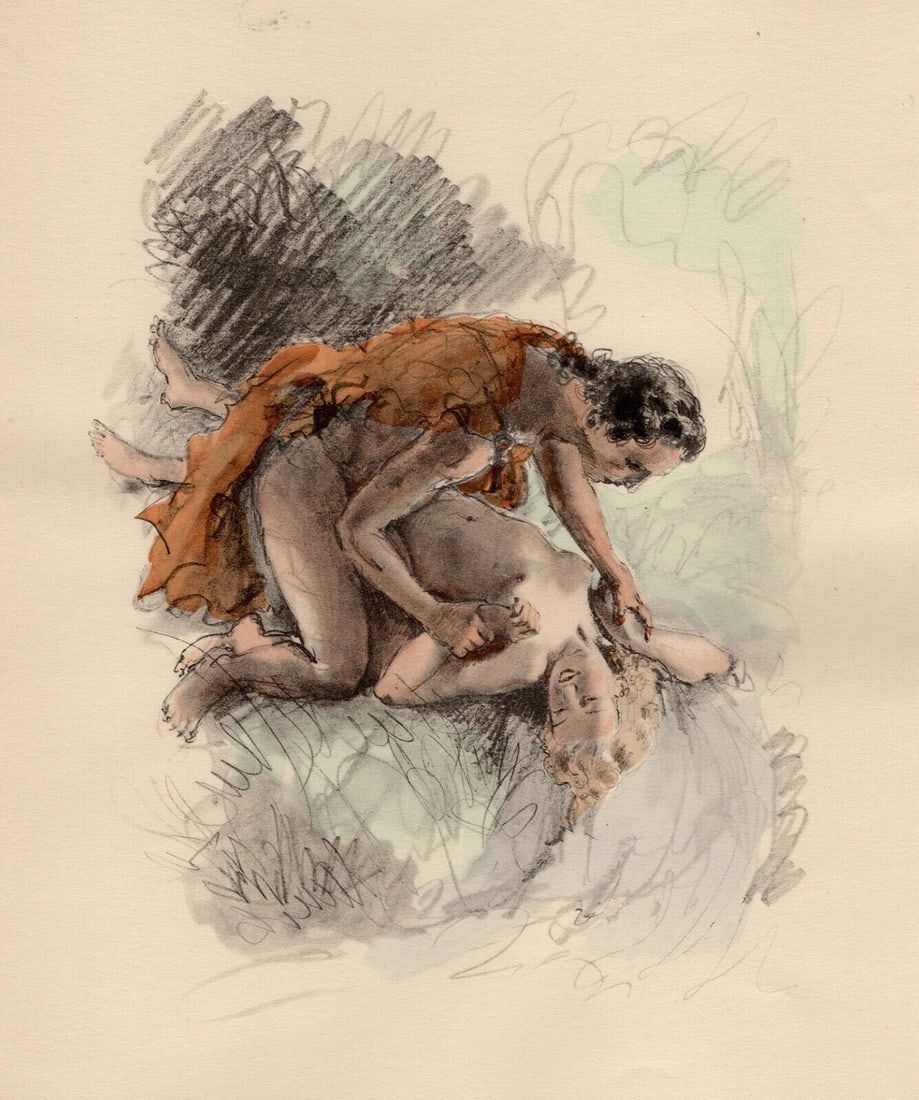 Original 1947 Paul-Emile Becat Limited Lithograph La Poursuite de L'amour Framed: Paul-emile Becat (French, 1885 - 1960). The Pursuit of Love (La poursuite de l'amour). Original lithograph on Chiffon Renage paper. Year: 1947. Numbered limited edition. This is one of 195 numbered co