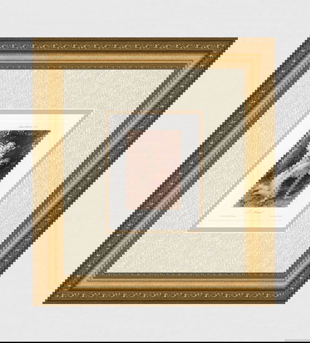 Pretty 1800s Leon Bazille Perrault Antique Print Le Triomphe Framed Signed: Leon-Jean-Bazille Perrault (French, 1832-1908). Le Triomphe (The Triumph). Antique heliogravure on thick wove paper after the painting by a Master Engraver. Year: 1886. Printer: Boussod, Valadon and