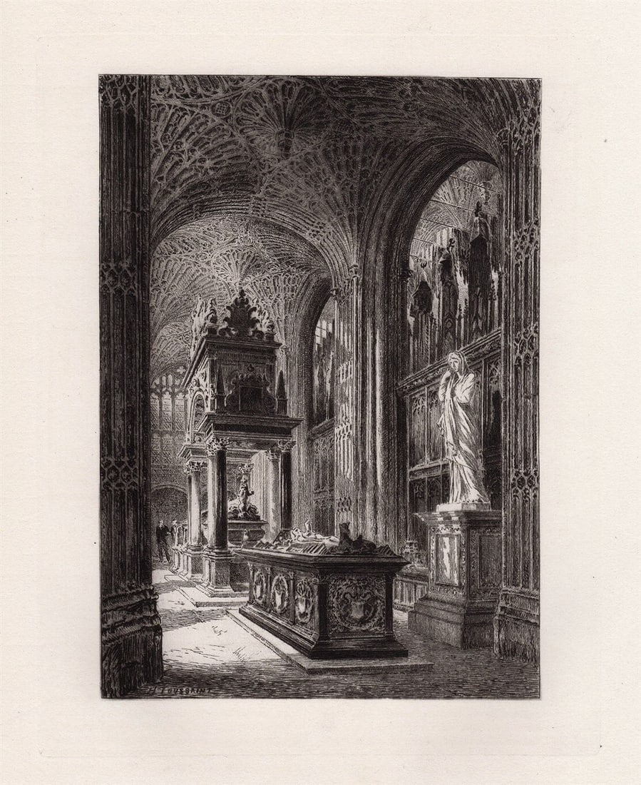 1882 Charles Henri Toussaint Chapel in Westminster Abbey etching signed (1 of 3)