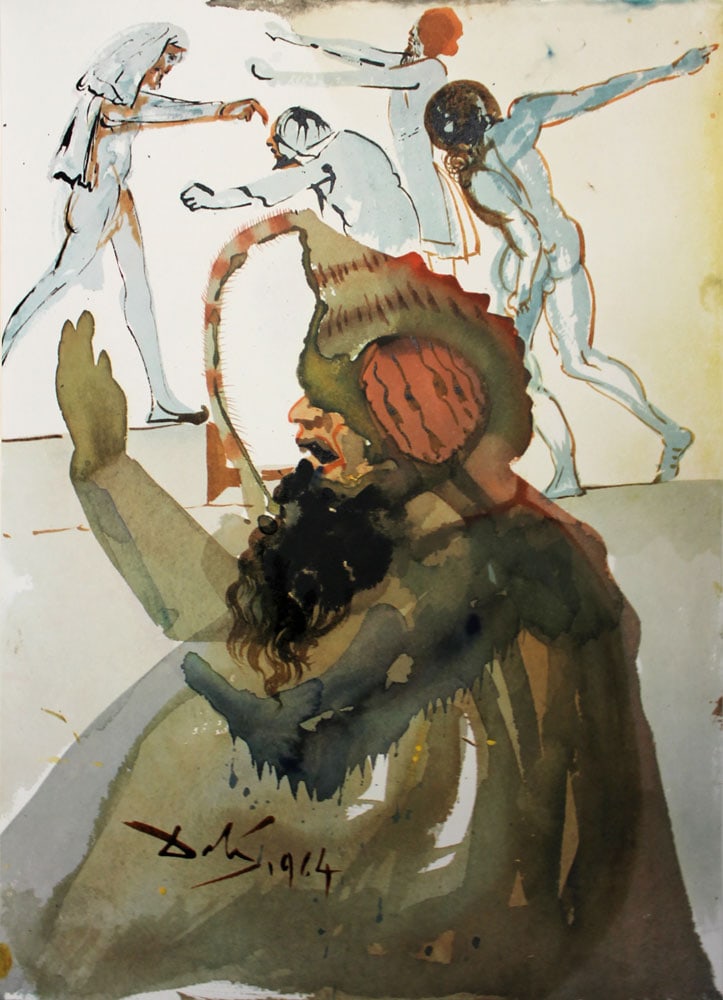 Dali Original Biblia Sacra 1967 Joseph Framed Lithograph: Salvador Dali. "Ioseph.elevavit vocem cum fletu et dixit fratribus suis: Ego sum Ioseph. (Then Joseph could not control himself before all those who stood by him, and he cried, “Have everyone go out