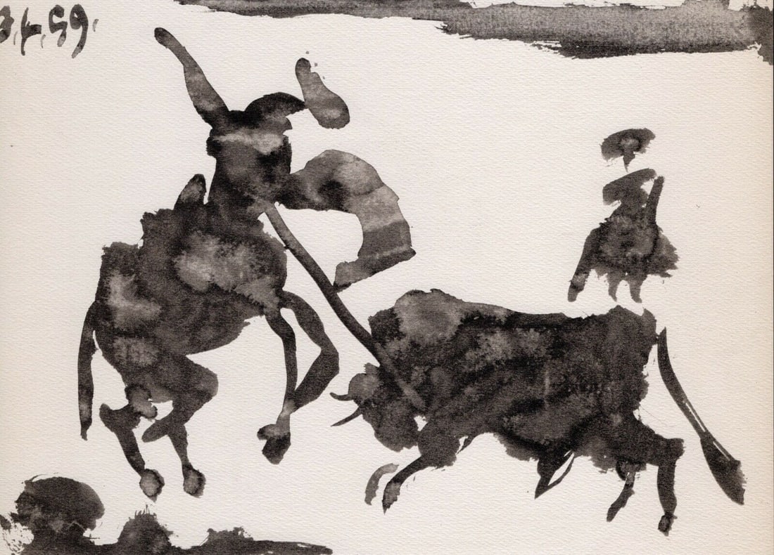 PABLO PICASSO 1961 Vintage Lithograph The Brave Picador FRAMED (1 of 2)