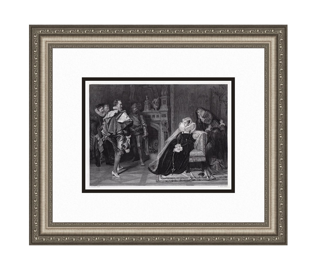 Carlo Piloty The Death Warrant-Mary Queen of Scots engraving signed: Carlo Piloty. (Karl Theodor von Piloty) (German, 1826-1886). The Death Warrant-Mary Queen of Scots. Antique steel engraving on wove paper after the original by master engraver Doris Raab (German, born