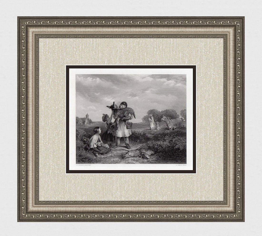 John Callcott Horsley 1800s Engraving Pet of the Common Framed Signed: John Callcott Horsley (English, 1817 – 1903). The Pet of the Common. Antique engraving on wove paper after the original painting by master engraver Henry Lemon (British, 1823-1882 after fl. 1855-82