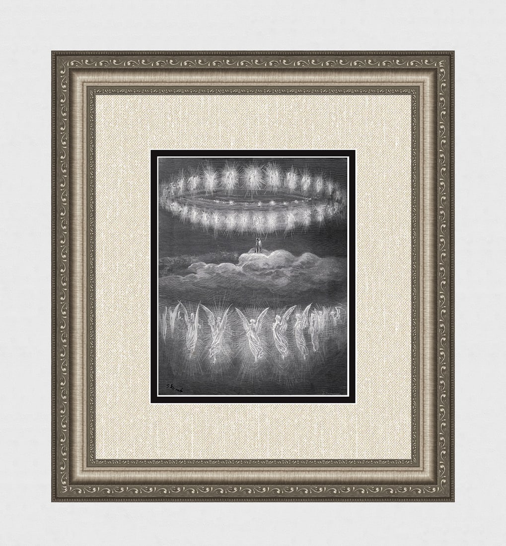 Gustave Dore Angelic Circles (Dante's Divine Comedy) c. 1880 Woodcut: Gustave Dore (Paul Gustave Louis Christophe Dore) (French, 1832-1883). Chant 28 The Angelic Wreaths (The Angelic Circles) (from Dante's Divine Comedy Paradise). Antique woodcut on wove paper after the