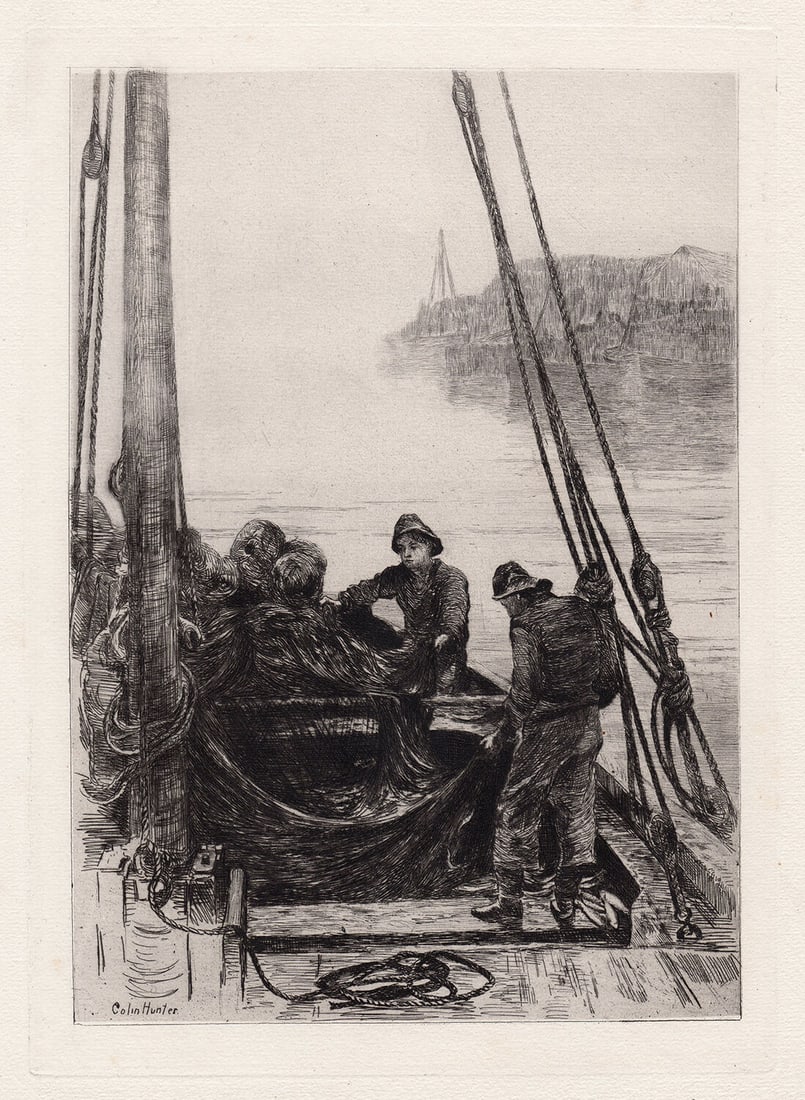 Colin Hunter Shaking the Nets etching signed - 2