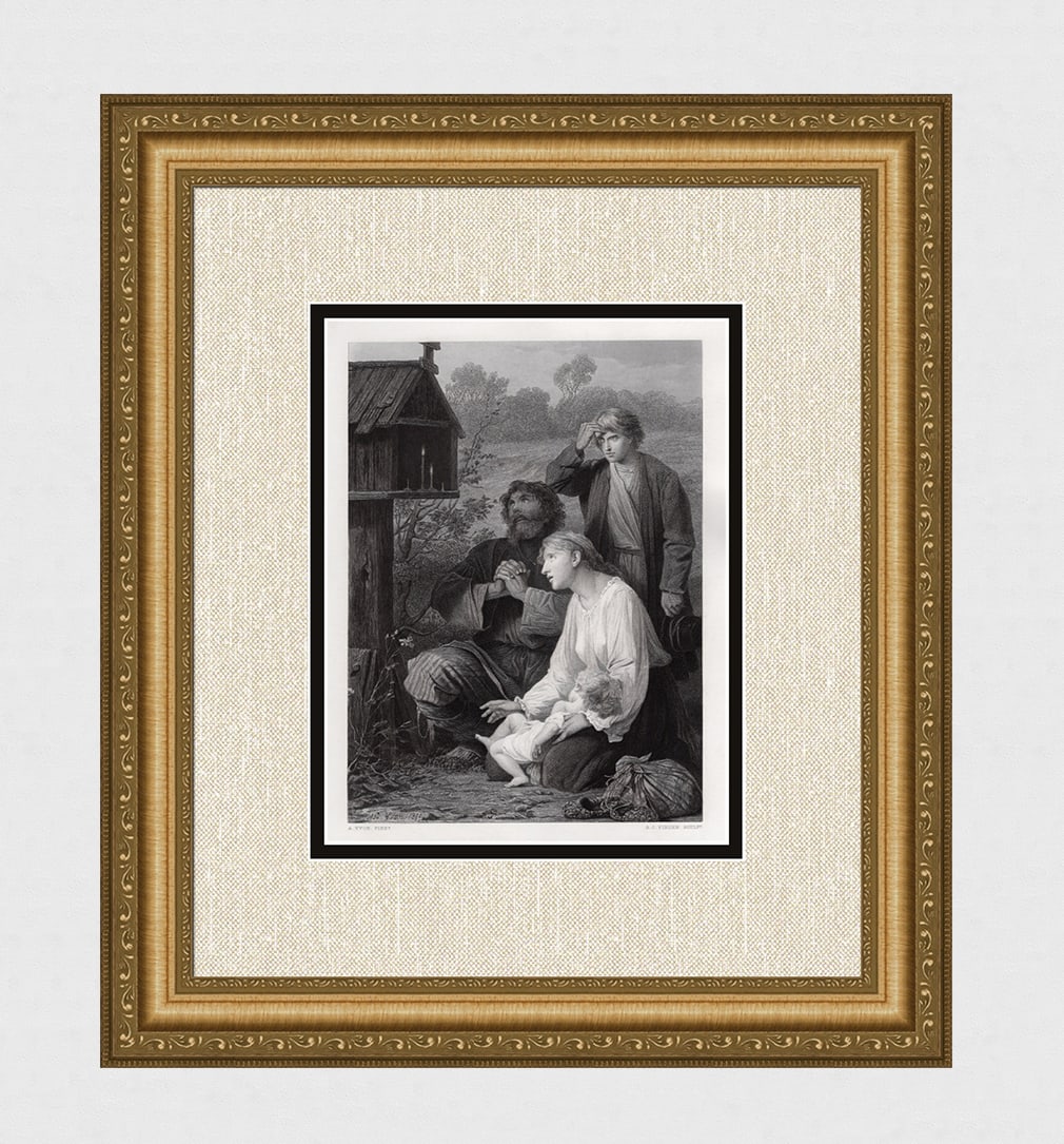 Adolphe Yvon 1800s Religious Engraving "A Shrine in Russia" SIGNED Framed: Adolphe Yvon (1817-1893). Was a French. A Shrine in Russia. Antique engraving on wove paper after the original by master engraver George C Finden (British, 1811-1885). Year: 1863. Signed in the