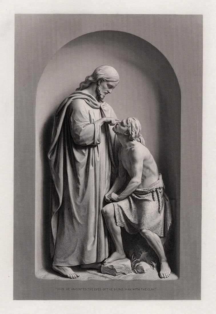 John Denton Crittenden 1800s Engraving Christ heals the Blind Man Framed COA: John Denton Crittenden (British, 1834-1877). Christ Giving Sight to the Blind Man. Antique engraving on wove paper after the original by master engraver Richard Austin Artlett (British, 1807-1873).