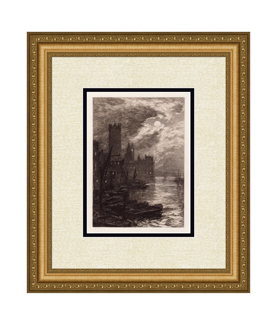 David Law 1884 etching Westminster signed: David Law. (Scottish, 1831-1901). Westminster. Antique etching with drypoint on laid paper. 1884. Signed in the plate, lower right. Excellent. Image Size 6 7/8 x 9 3/4 inches. Approximately 16 x 19 in