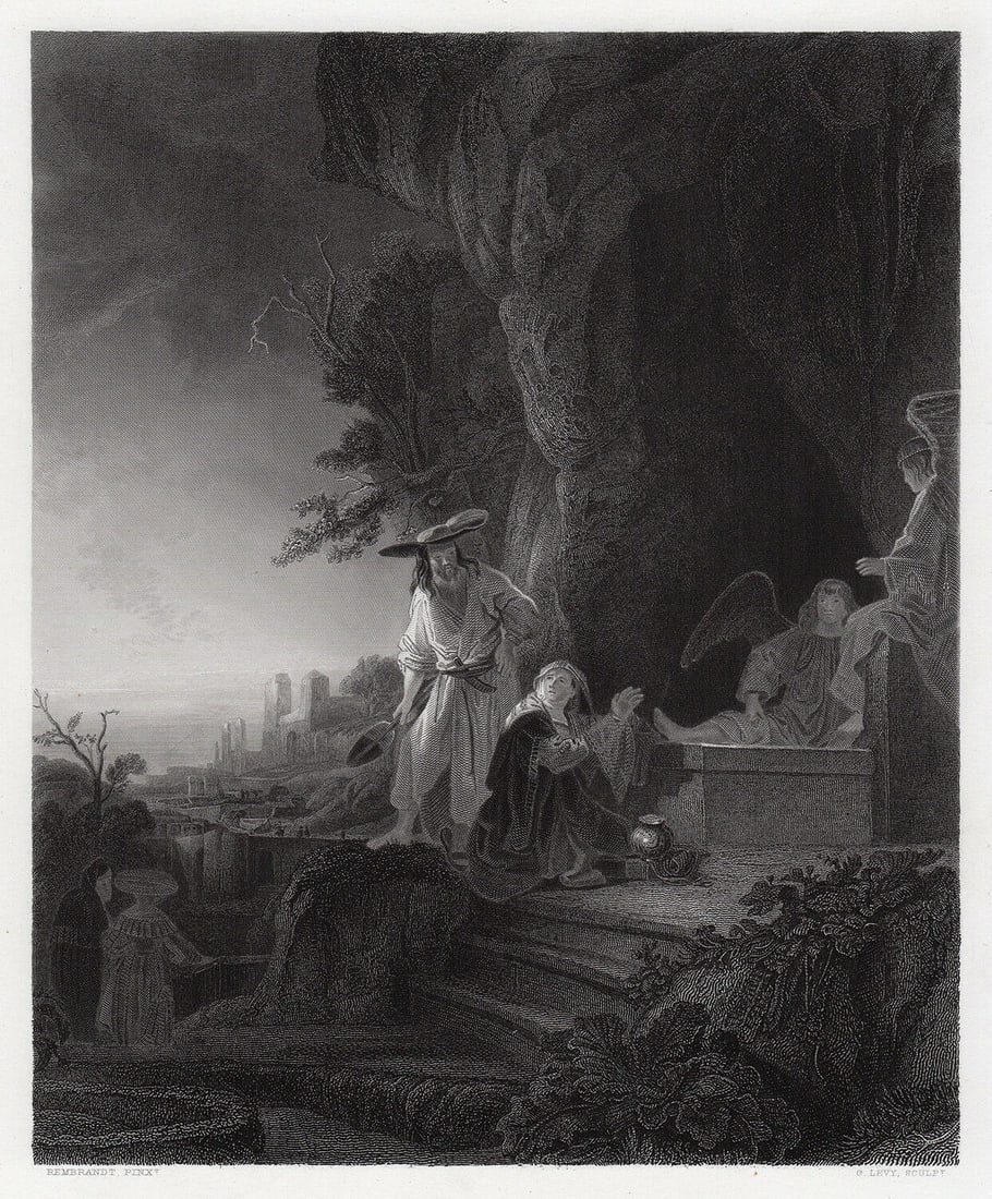 Rembrandt Noli Me Tangere (Christ and St Mary Magdalen at the Tomb) 1857 Engraving Signed: After Rembrandt Harmenszoon Van Rijn. Noli Me Tangere (Christ and St Mary Magdalen at the Tomb). Antique engraving on wove paper after the original oil on panel by master engraver Gustave Levy