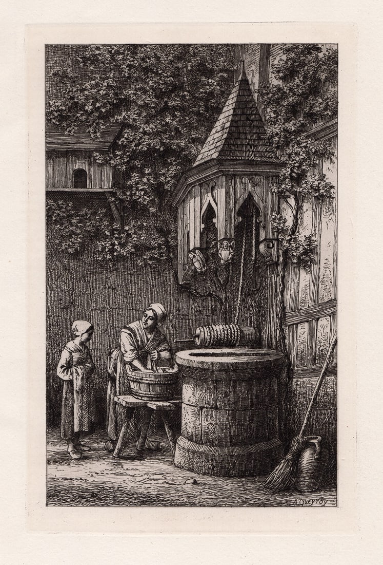 Armand Queyroy Old Well at Orleans 1875 etching (1 of 2)