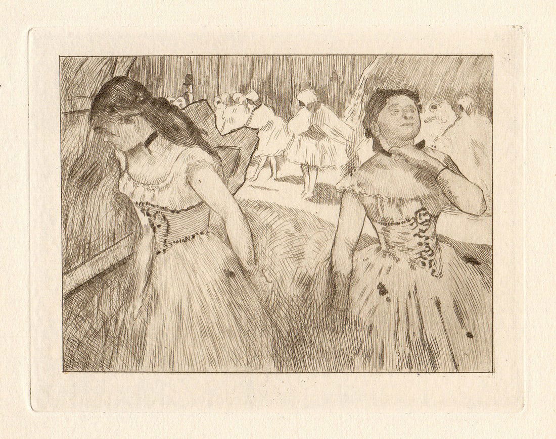 1892 Edgar Degas Etching Ballet of Don Juan: Edgar Degas (1834 - 1917). Ballet de Don Juan (Ballet of Don Juan). Hand Pulled Copper plate etching, printed in Green ink, on cream laid paper after the original by Auguste Marie Lauzet (1865 - 1898)