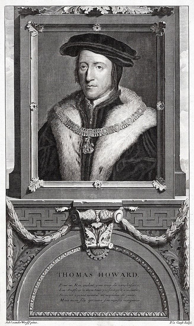 Adriaen van der Werff 1697 Engraving Thomas Howard 3rd Duke of Norfolk Framed: Adriaen van der Werff (1659 - 1722). Thomas Howard (1473 -1554), 3rd Duke of Norfolk. Antique engraving on laid paper after the original by master engraver Pieter van Gunst (Dutch, 1658/9 - 1731). Yea