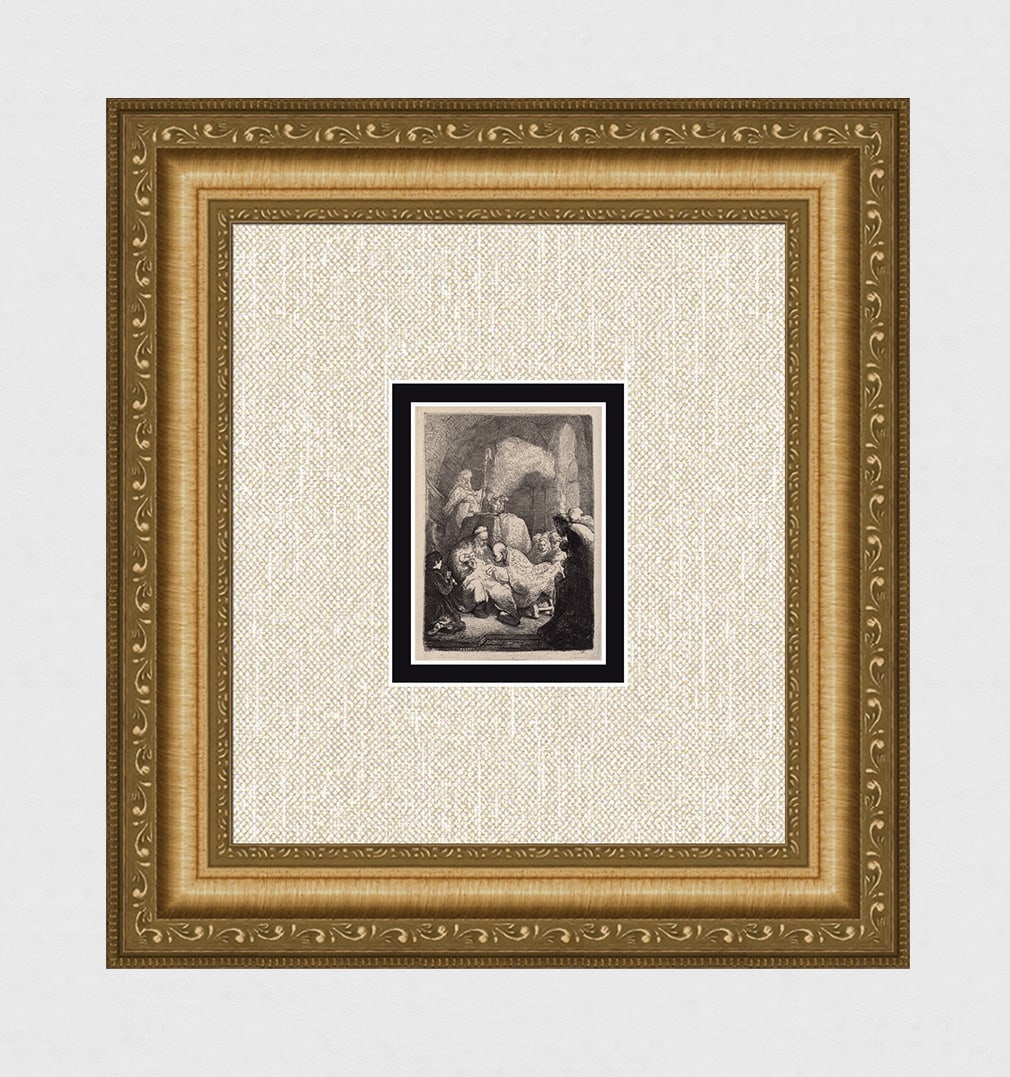 1800s REMBRANDT B48 Etching Circumcision in the Stable Durand: After Rembrandt Harmenszoon Van Rijn (1606-1669). Title: The Circumcision in the Stable. Medium: Antique hand pulled copper plate etching on laid paper after the original by master etcher Amand Durand