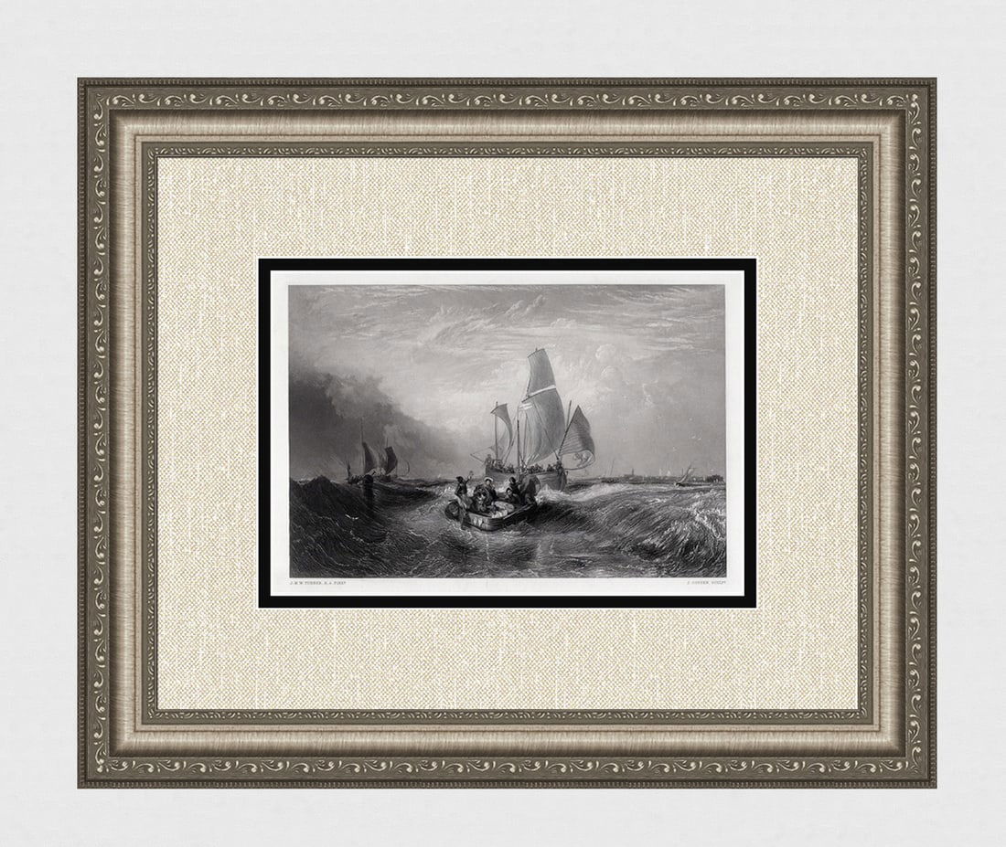 1800s William TURNER Engraving "Boats off Calais" SIGNED Framed (1 of 4)