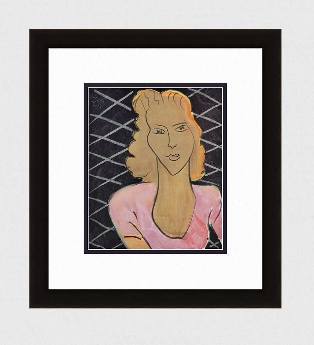 Charming 1943 Henri Matisse Color Lithograph "Dame au Corsage Rose" Framed COA: Henri Matisse (1869-1954). La Dame au Corsage Rose (The Lady with the Pink Corsage). Color offset lithograph after the original 1943 oil on canvas. Year: 1943. Signed/Dated in the plate lower right. P