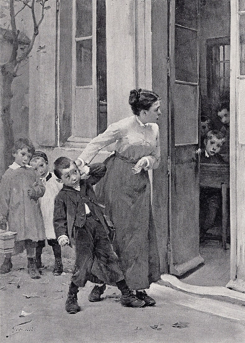 Jean GEOFFROY 1800s Antique Print The School Skipper FRAMED Signed: Henry Jules Jean Geoffroy (French, 1853-1924). A Deserter. Antique print after the original. Year: c.1890. Signed in the plate, lower left. Image size 7 5/8 x 10 5/8 inches. Framed dimensions approxim