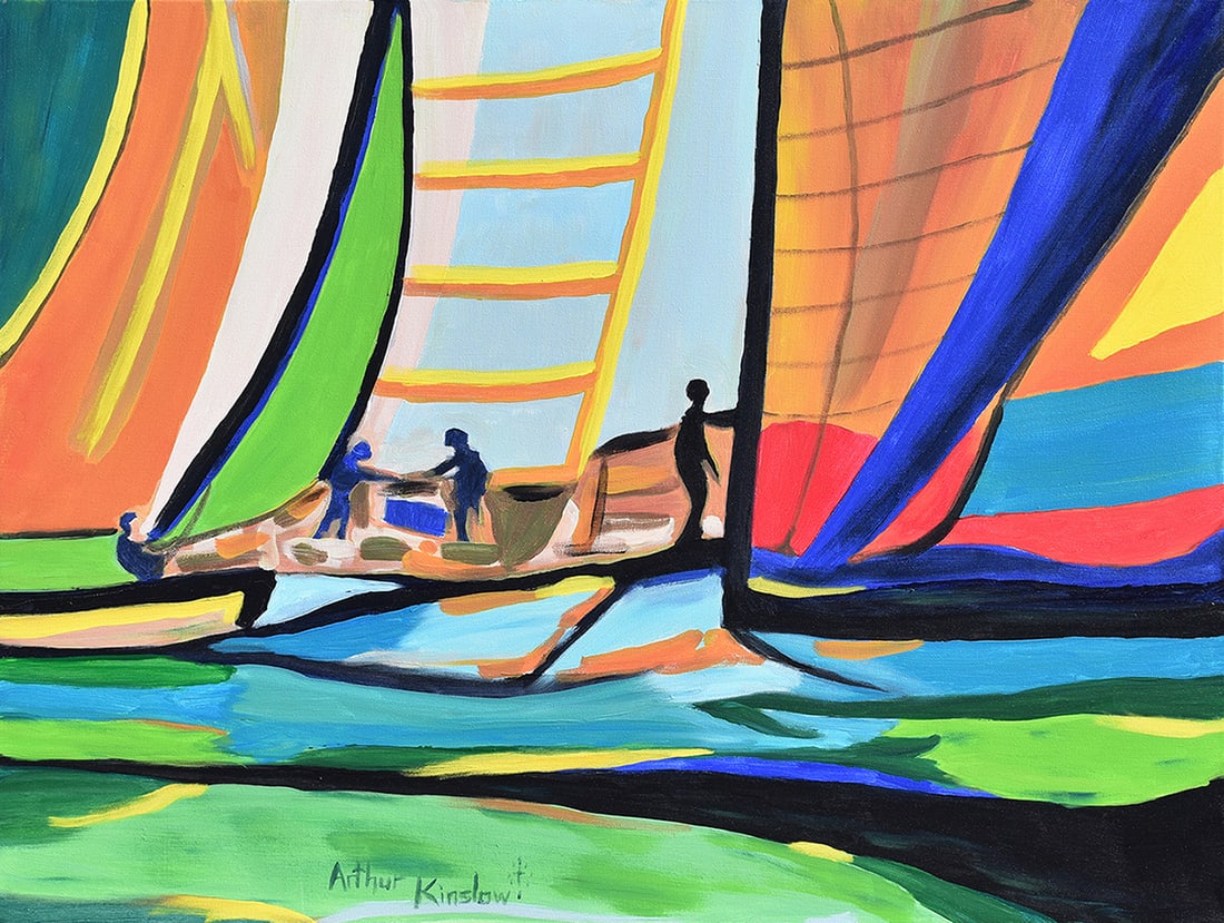Arthur Kinslow Original Painting Sailing Away 30 x 40 Inches: Arthur Kinslow ( American, 1955 - ) Sailing Away. Original Acrylic on Canvas.Signed by the artist lower center. Canvas Size 30 x 40 inches. Arthur Kinslow has been involved in art his entire life and