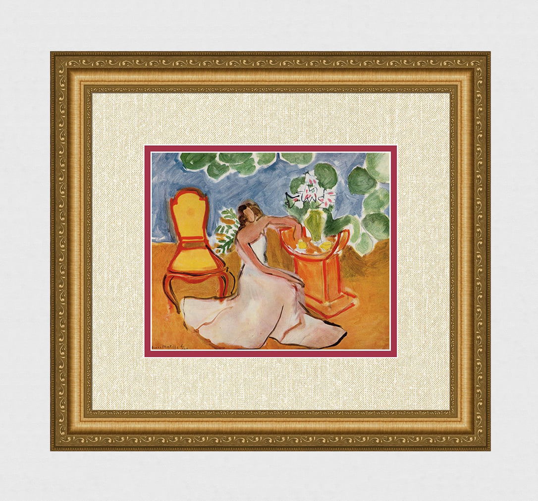 Fabulous 1943 MATISSE Color Lithograph "Girl in a White Dress" SIGNED Framed COA: Henri Matisse (1869-1954). Jeune Fille a la Robe Blanche (Girl in a White Dress). Color offset lithograph after the original 1941 oil on canvas. Year: 1943. Signed/Dated in the plate lower left. Print