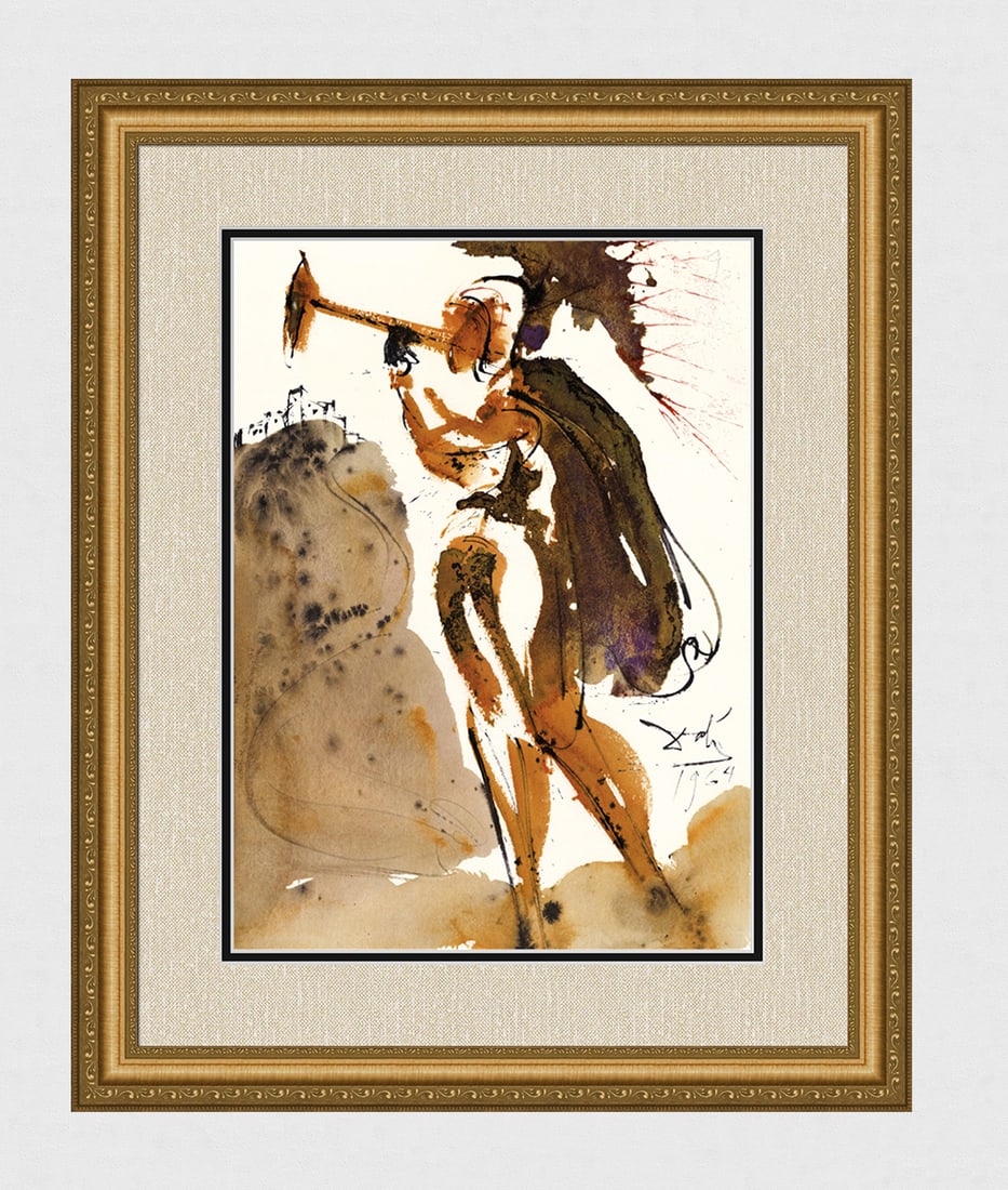 Dali Alarm in Jerusalem Original Lithograph 1967 Framed: Salvador Dali. "Canite tuba in Sion, ululate in monte sancto eius (Blow ye the trumpet in Zion, and sound an alarm in his holy mountain)" Mixed technique lithograph in colors on handmade paper from th