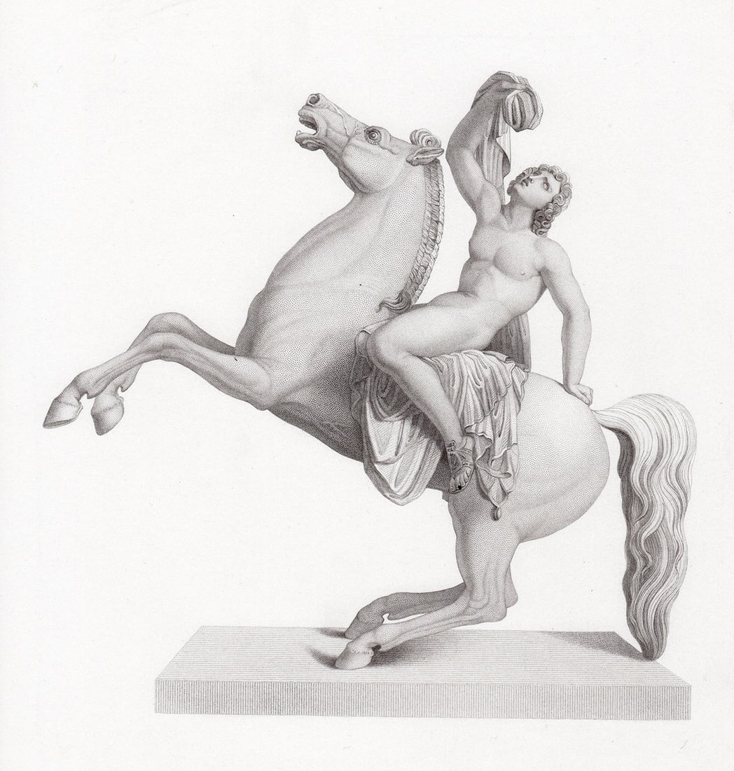 Johannes Leeb The Son of Niobe 1852 engraving: Johannes Leeb. (Johann Leeb) (German, 1790 - 1863). The Son of Niobe. Antique engraving on wove paper after the original statue by master engraver John H. Baker (British, 1829-1872 circa). 1852. Excel