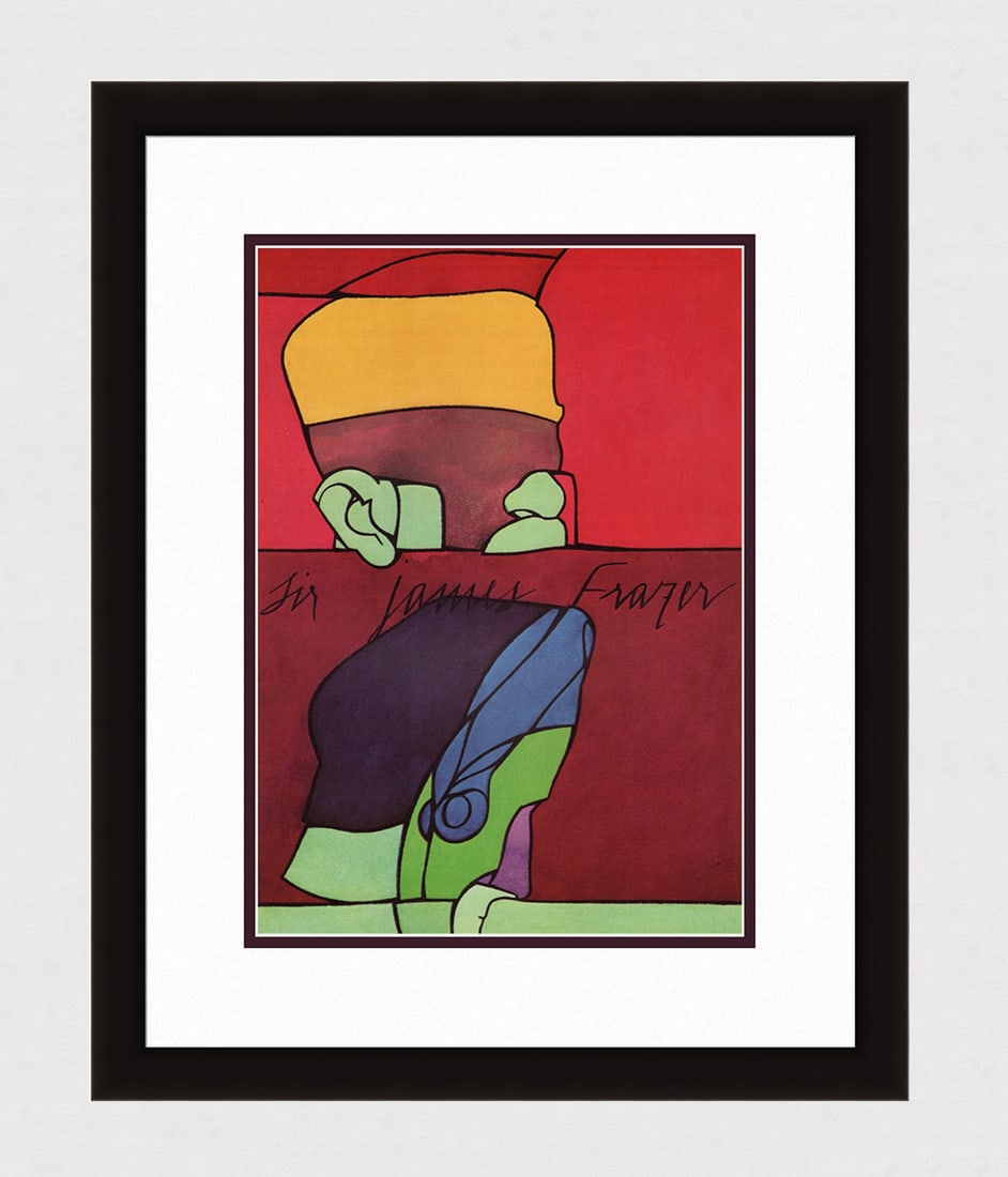 1976 VALEROI ADAMI Color Lithograph "Scholar James Frazer" GALLERY FRAMED: Valerio Adami. (Italian, born 1935). Sir James Frazer. Antique color lithograph after the original. 1976. Excellent. Maeght. Sheet size 11 x 15 inches. Approximately 19 x 23 inches. This piece has bee