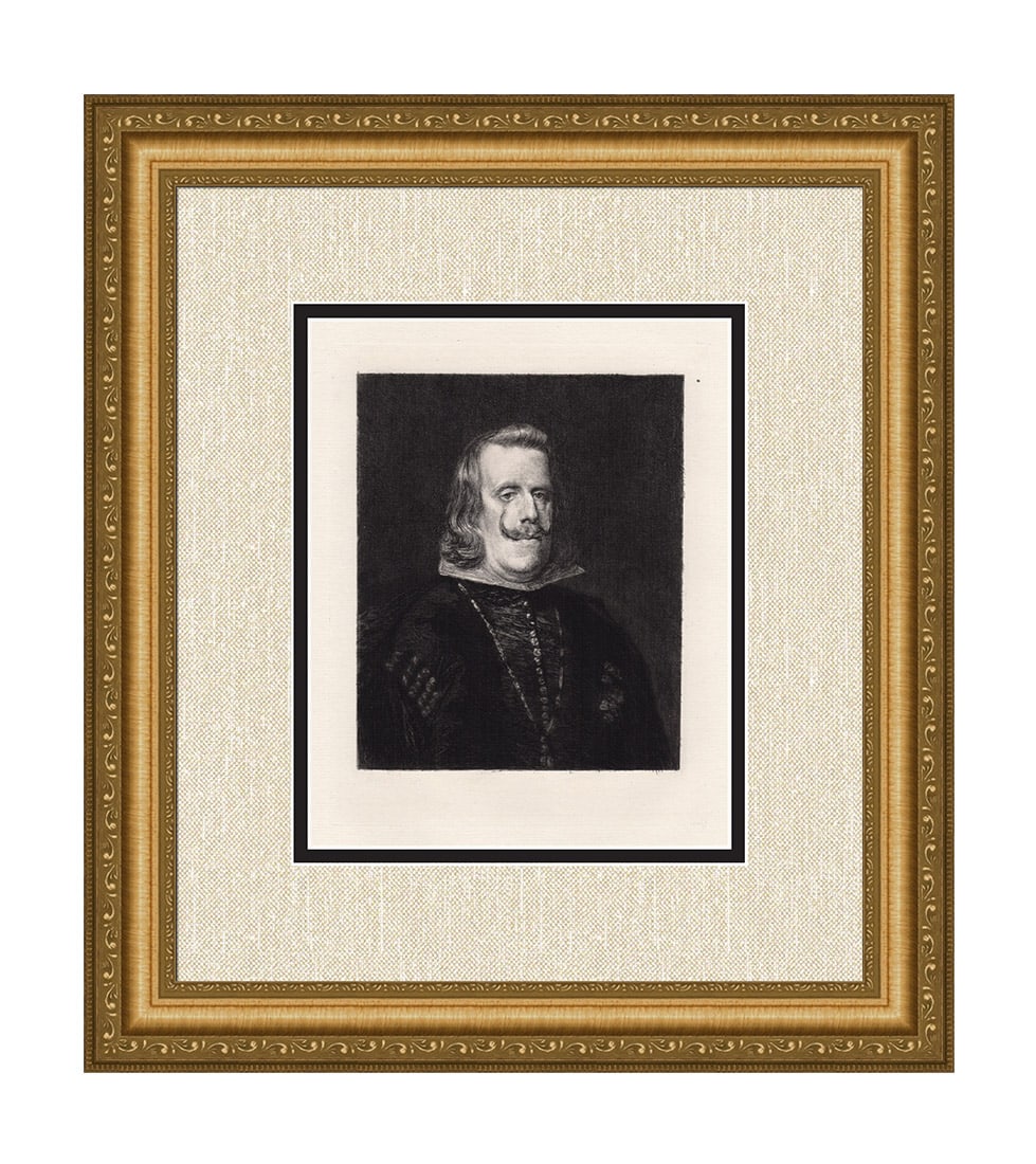 Diego Velazquez Philip IV. of Spain 1874 etching: Diego Velazquez. (Velaquez) (Diego Rodriguez de Silva y Velazquez) (Spanish, baptized 1599-1660). Philip IV. of Spain. Antique Etching on laid paper after the original oil on canvas by master etcher P