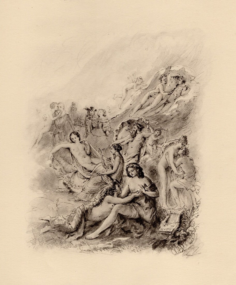 Original 1947 Paul-Emile Becat Limited Lithograph La Couronne de Fleurs Framed: Paul-emile Becat (French, 1885 - 1960). Twentieth Kiss, The Flower Crown I (Vingtième Baiser, La Couronne de Fleurs I). Original lithograph on Chiffon Renage paper. Year: 1947. Numbered limited editi