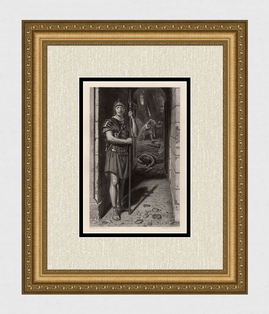 Sir Edward John Poynter Faithful Unto Death engraving signed: Sir Edward John Poynter, 1st Baronet (English, 1836-1919). Faithful Unto Death. Antique engraving on wove paper after the original by Ferdinand Joubert (French, 1810-1884). 1886. Signed in the plate,