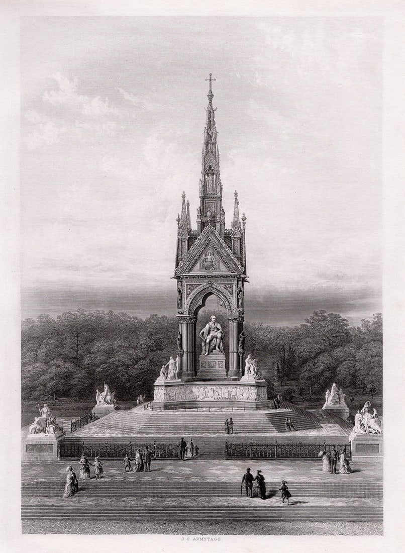 Sir George Gilbert Scott The Albert Memorial 1876 engraving: Sir George Gilbert Scott. (English, 1811 - 1878). The Albert Memorial. Antique Steel Engraving on wove paper after the original by Master Engraver James Charles Armytage (English, 1802 or c. 1820 - 18