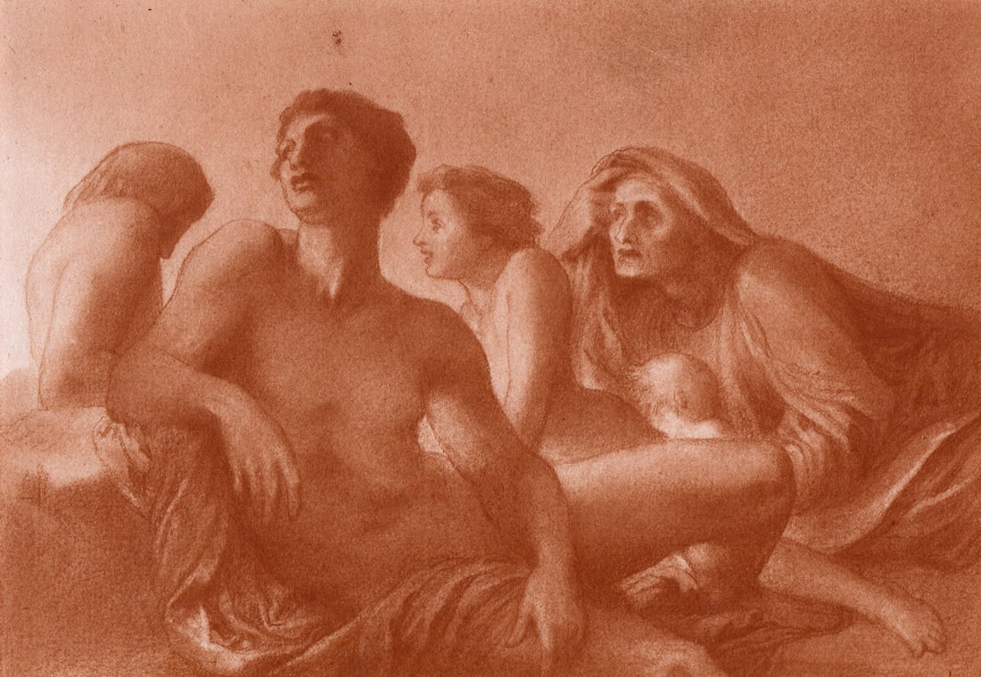 George Watts People who walked in Darkness 1870 Autotype: George Frederic Watts. (English, 1817-1904). The People who walked in Darkness. Antique Autotype Print on wove paper after the original drawing by a master engraver. 1870. Excellent. Image Size 4 5/8