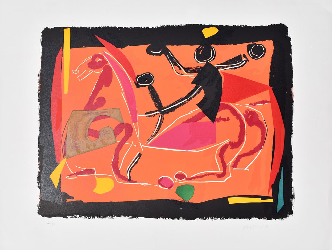 Marino Marini 1972 Limited Color Lithograph "Chevaux et Cavaliers V" Signed Framed (1 of 3)